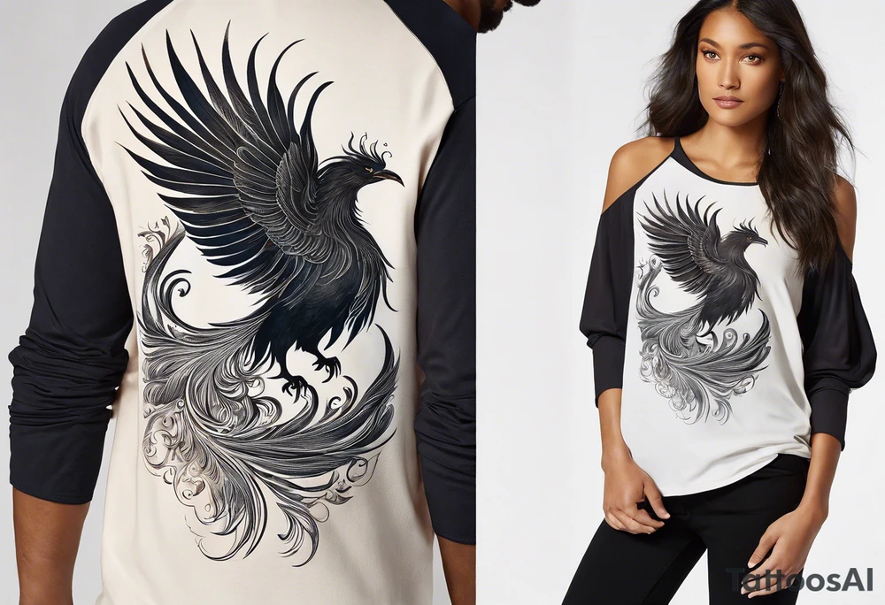 Style: Primarily realistic with subtle abstract elements for flow and connection.
Phoenix on the Shoulder: A realistic phoenix rising from flames, symbolizing resilience and rebirth. The feathers are intricately detailed, with flames or smoke wrapping around the upper arm, flowing downward to connect with other elements in the sleeve.

Witches: Realistic yet mystical representations of witches, either as dark silhouettes or subtle figures within shadows. They’re spaced throughout the design, adding a sense of wisdom and mystery to the piece.

Angel Flying into Space: An angel starting mid-arm and ascending upwards, transitioning into stars, cosmic dust, or nebulae as it approaches the phoenix on the shoulder. This symbolizes transcendence and limitless inspiration, with stars and abstract cosmic details surrounding the angel.

Family (Close and Distant): Realistic figures representing family members, positioned in a gradient along the forearm. Some are highly detailed and close, while others fade into the background, symbolizing closeness and distance within the family dynamic.

Overall Composition: The elements are interconnected with flowing lines, smoke, and cosmic themes, creating a unified sleeve that tells a personal story of life, music, and inspiration. tattoo idea