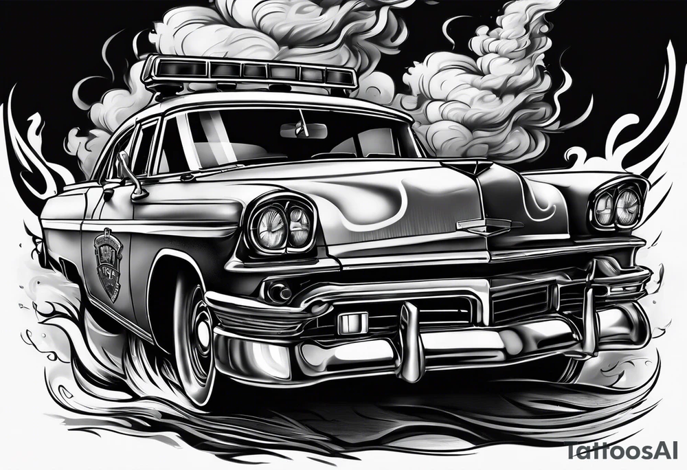 police car on fire tattoo idea