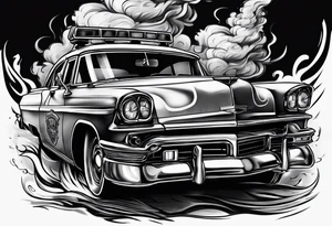 police car on fire tattoo idea