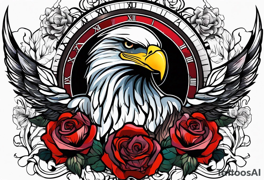 eagle, rose, clock , love tattoo idea