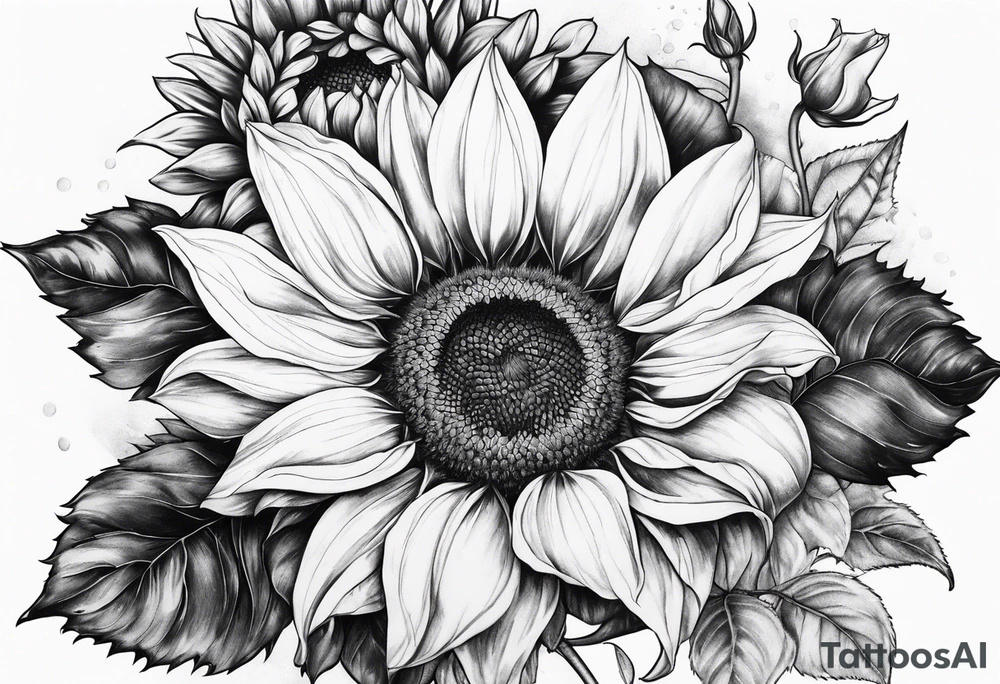 Sunflower, rose flower tattoo idea