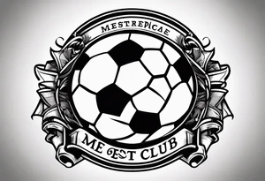 MÉS QUE UN CLUB text with soccer ball and a cross christian theme simple forearm tattoo idea