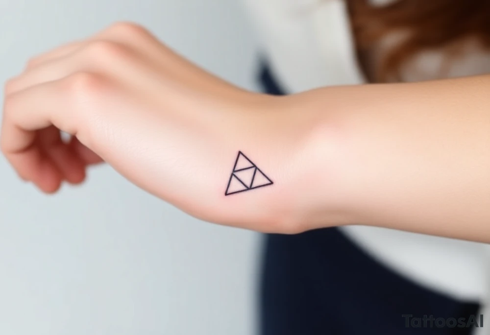 Design a very small (max 2x2 cm) tattoo for the inner wrist that subtly symbolizes lesbian identity. It should be minimal and delicate — possibly fine line or soft color. The design must be discreet yet meaningful, not instantly recognizable as LGBTQ but with layered symbolism. Think of subtle elements like intertwined female symbols, abstract sapphic references, or a hidden double meaning through nature (e.g. flowers, moons, triangles). Avoid clichés or bold pride imagery. Keep it elegant, wearable, and intimate. Something with a triangle tattoo idea