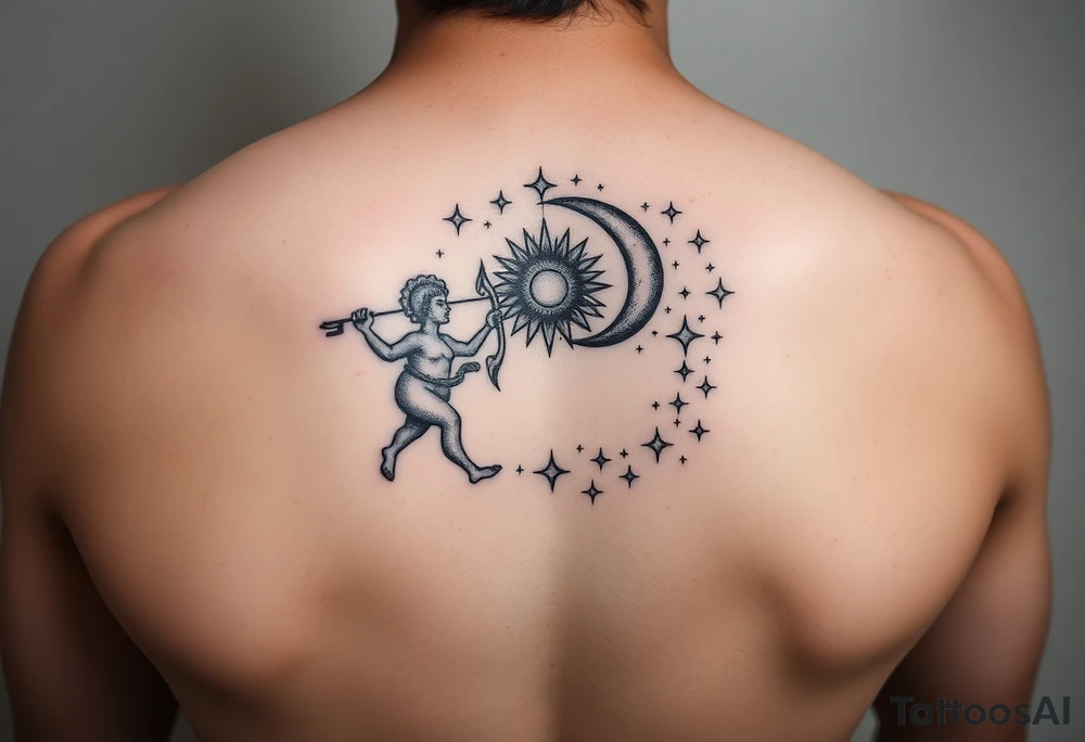 Gemini, sagittarius, sun and moon, with stars and sparkles tattoo idea
