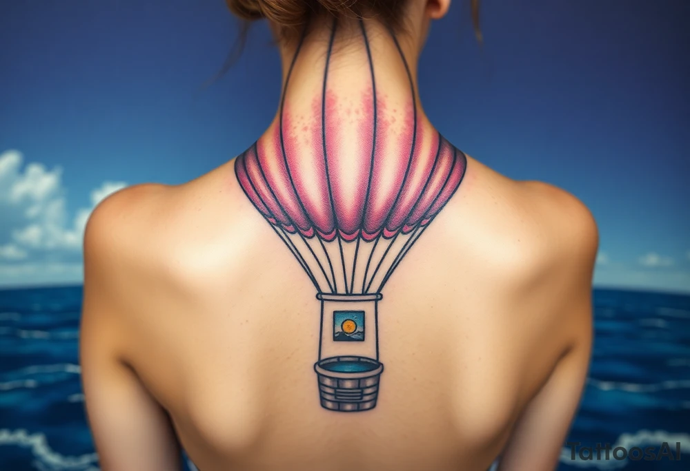 Ocean view from inside of a hot air balloon tattoo idea