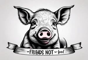 cute pig or piglet.
with text: "friends not food" tattoo idea