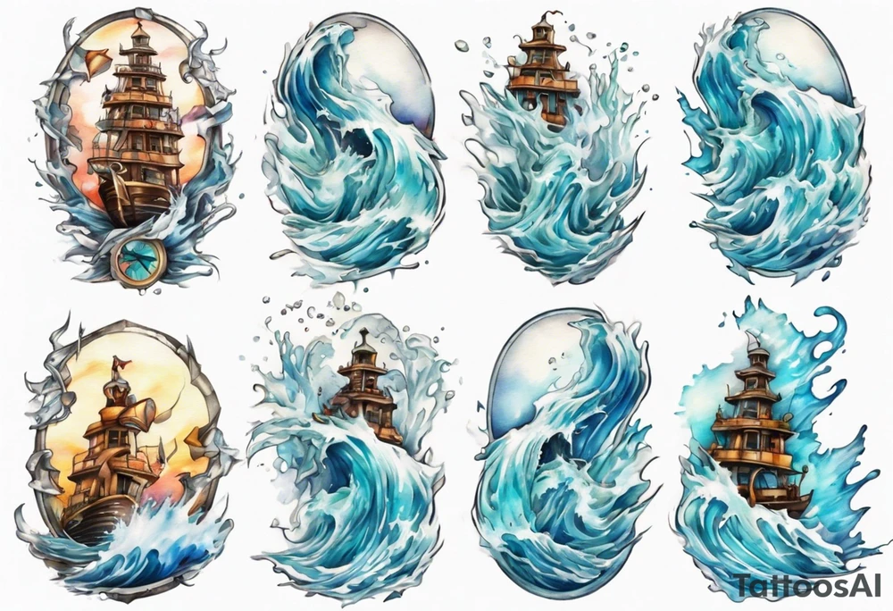 a glass statue standing in crashing waves tattoo idea