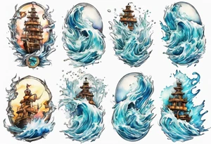 a glass statue standing in crashing waves tattoo idea