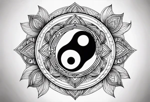 Yin yang symbol with sacred geometry patterns tattoo idea
