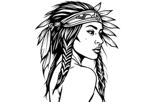 Female Native American wearing headband side pose tattoo idea