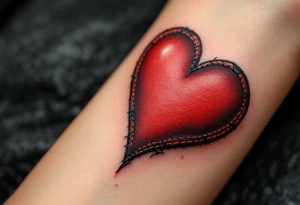 A heart-shaped red soccer ball stitched like leather, symbolizing love for the game. tattoo idea