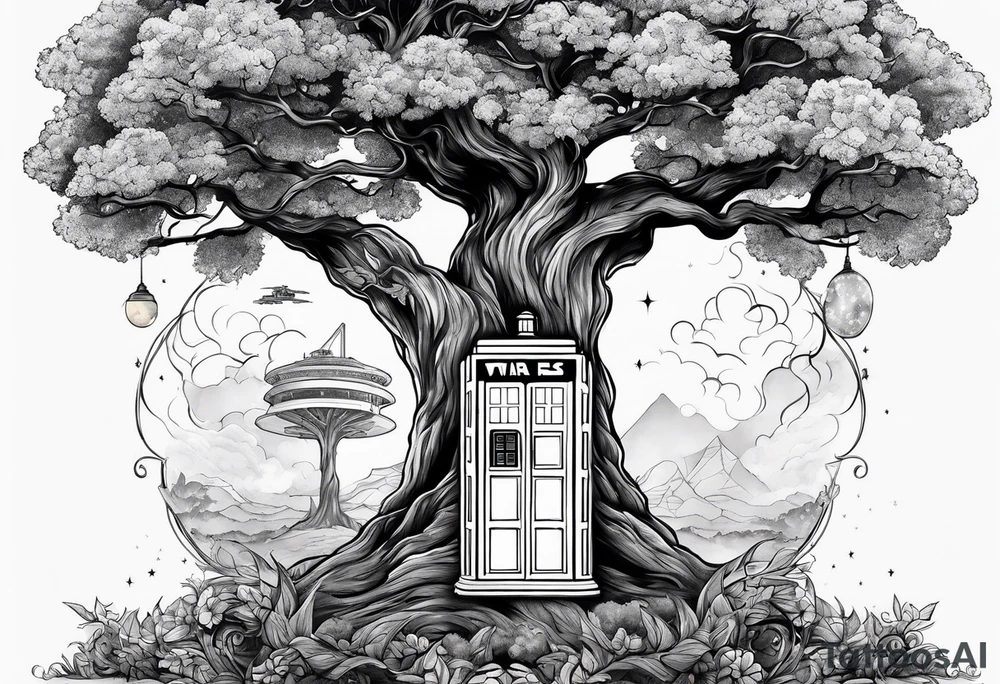 Tree with Star wars and a tardis tattoo idea