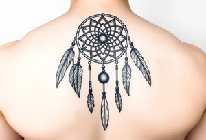 native dreamcatcher with flowing feathers and sacred beads tattoo idea