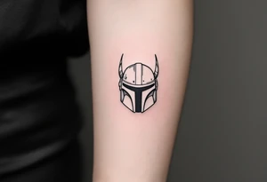 Custom Mandalorian helmet with small horns tattoo idea