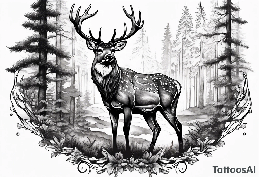 deer forest tattoo idea