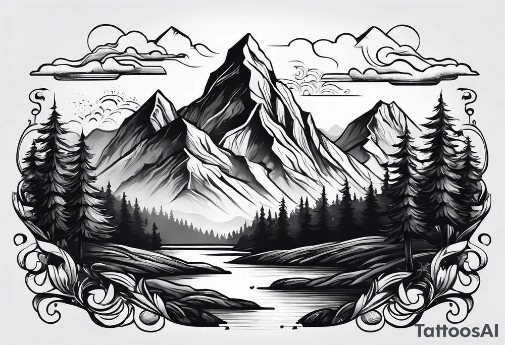 Mountains and rivers tattoo idea