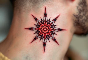 A red eight-pointed star tattoo conveys fiery passion and transformative strength. tattoo idea