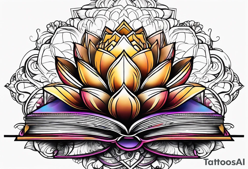 Lotus flower stack of books doorway to another world tattoo idea