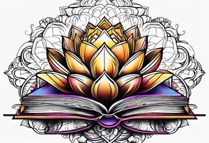 Lotus flower stack of books doorway to another world tattoo idea
