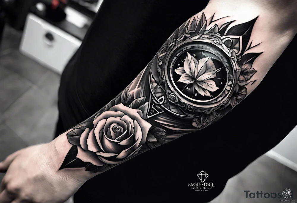 Sleeve on the forearm with a diamond in the middle for men tattoo idea