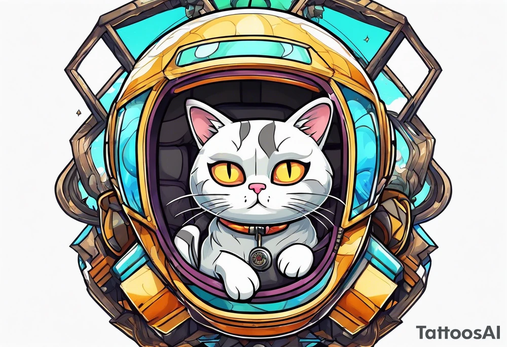 cat going skydiving in the rick and morty style tattoo idea
