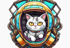 cat going skydiving in the rick and morty style tattoo idea