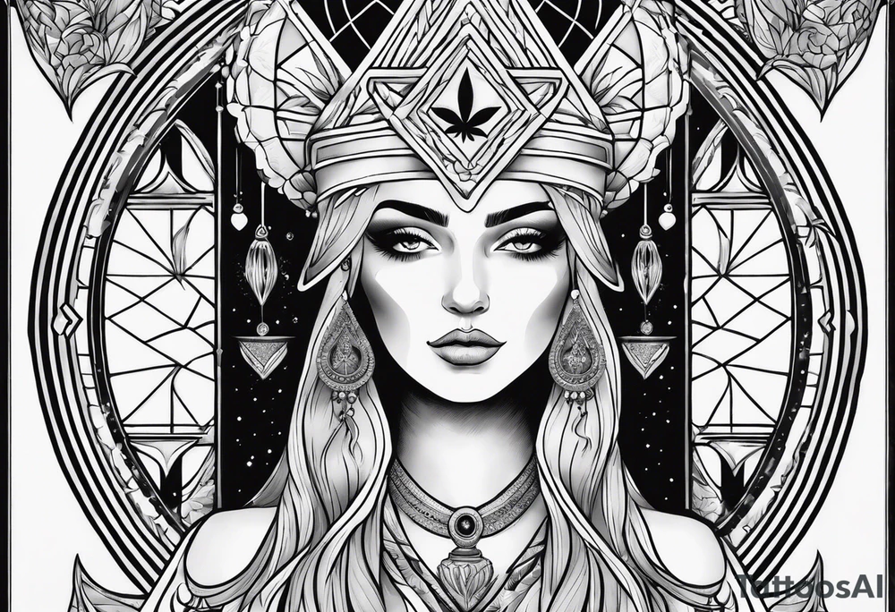 High priestess tarot card cannabis simple
line work tattoo idea