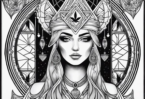 High priestess tarot card cannabis simple 
line work tattoo idea