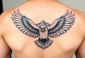 majestic eagle spreading wings against mountain peaks tattoo idea