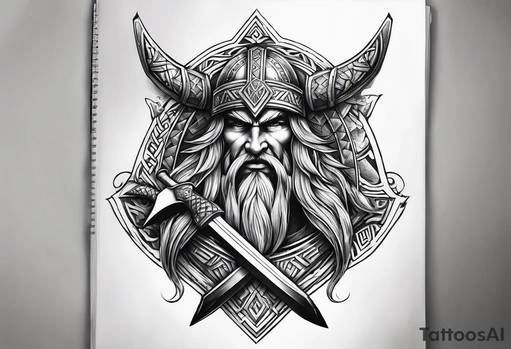 Valhalla sword shield axe Valknut tattoo idea