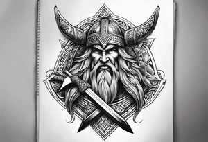 Valhalla sword shield axe Valknut tattoo idea