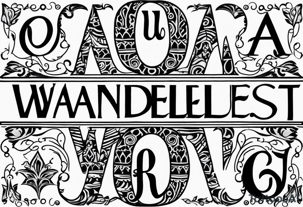 The word “wanderlust” with the initials “jda” in the middle. Whimsical font tattoo idea