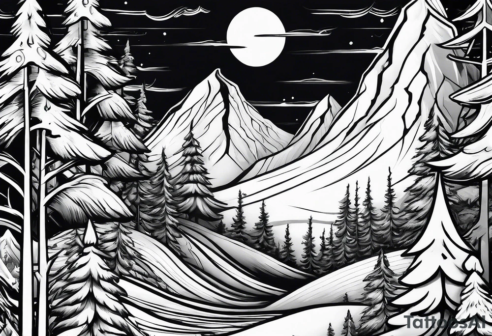 Snowboard mountain view tattoo idea