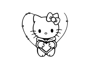 Hello kitty in the middle of a Barbwire heart wearing dark clothes with g59 off to the side tattoo idea