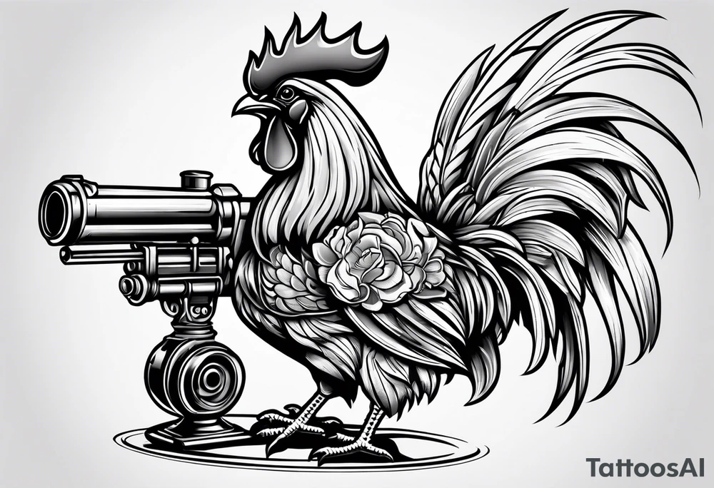 cartoon rooster holding a machine gun tattoo idea
