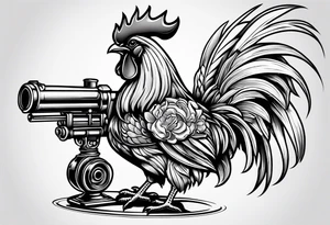 cartoon rooster holding a machine gun tattoo idea