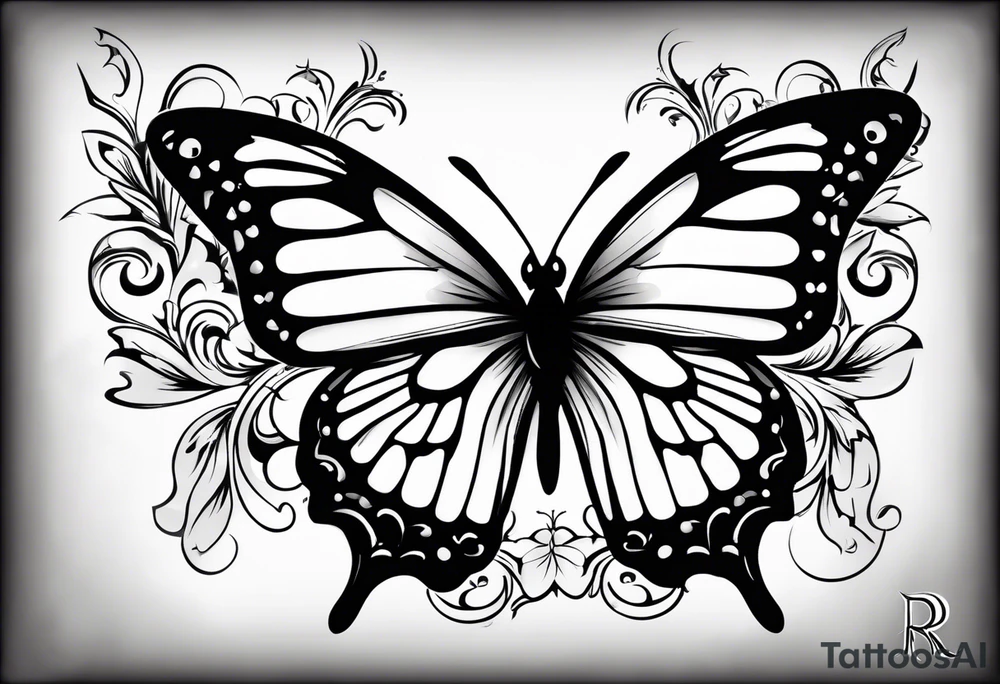 The initials R and S with a butterfly and the date 06/11/2010 tattoo idea