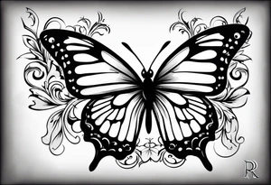 The initials R and S with a butterfly and the date 06/11/2010 tattoo idea