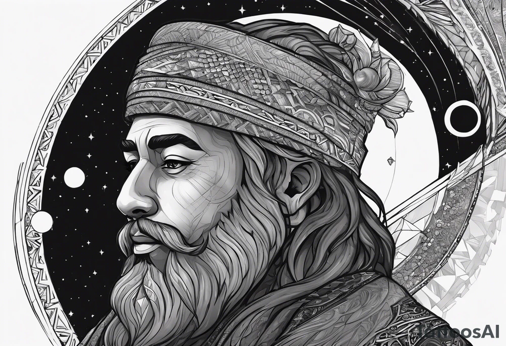 Jehovah looking out at the marvels of his creation from the atoms to the galaxy and celestial beings. With grey wash and a fantasy theme. Jehovah has to be a character who is so majestic, charismatic, immensely powerful. There isnt a single thing he isnt capable of doing. Infinitely powerful forward facing tattoo idea