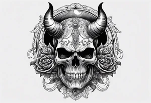 Devil skull  with hollow eyes and  horns holding the earth tattoo idea