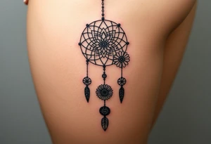 Dreamcatcher with zodiac symbols and protection runes caught in it with tigerlillies roses and sunflowers tattoo idea