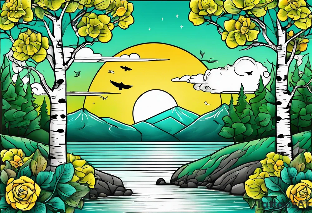 birch tree and includes the following wording "fuck cancer"
with yellow, green and aquamarine colours tattoo idea