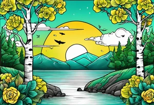birch tree and includes the following wording "fuck cancer"
with yellow, green and aquamarine colours tattoo idea
