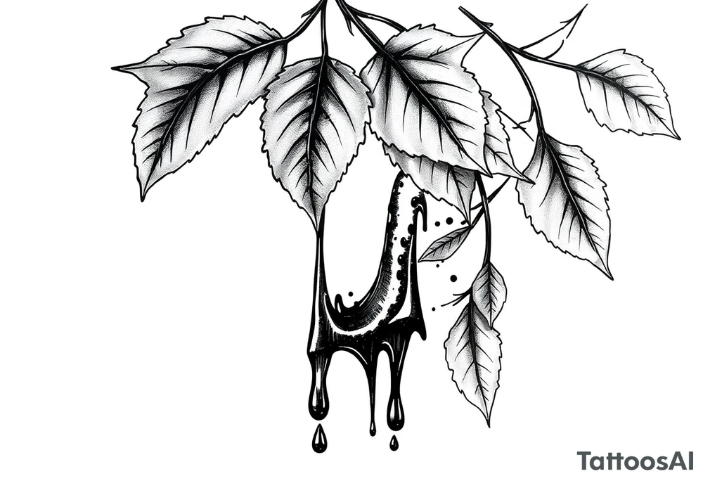 leaves dripping with ink around penis tattoo idea