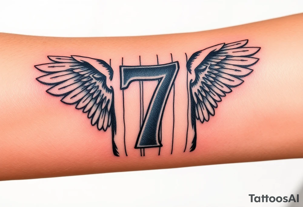 the number seven and a yankee jersey then add angle wings and a Bible verse tattoo idea
