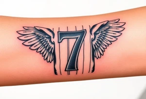 the number seven and a yankee jersey then add angle wings and a Bible verse tattoo idea