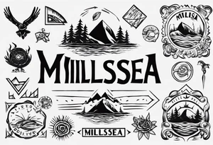 The word "MILLSEA", with an outdoors vibe. Block lettering tattoo idea