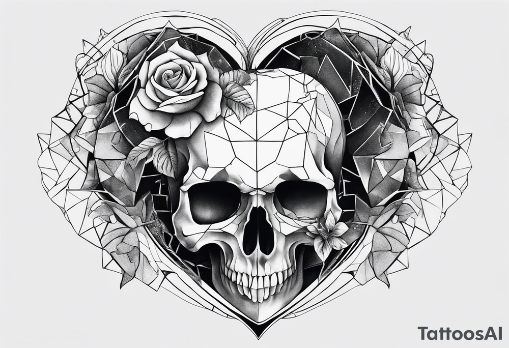 merge visceral heart and skull tattoo idea