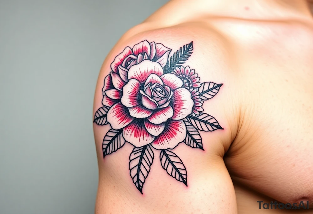 Rose and Chrysanthemum bouquet tattoo tattoo idea