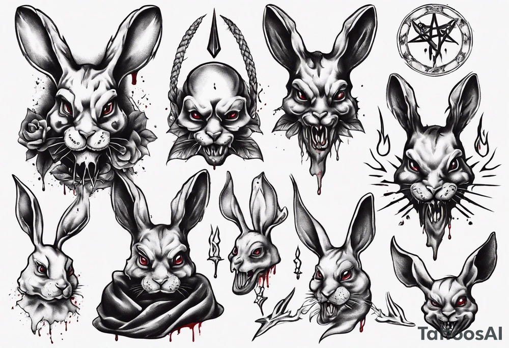 bloody satanic rabbit tattoo idea
